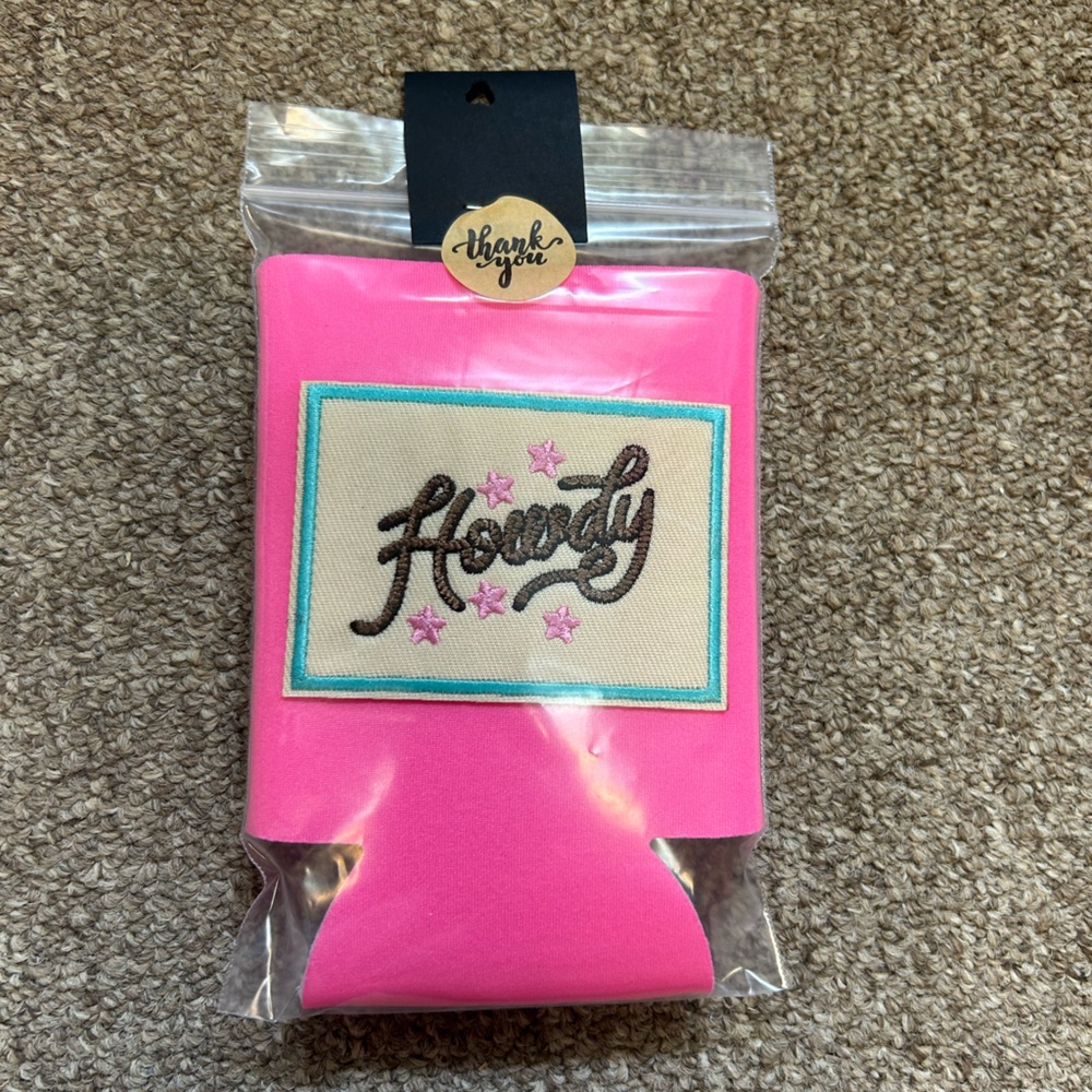 Pink Koozie with Embroidered Design